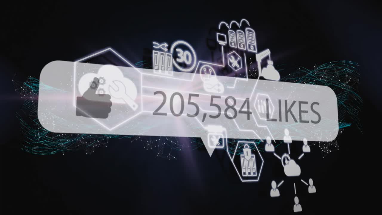 Speech bubble with thumbs up icon and increasing numbers against network of connections icons