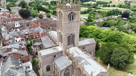 st laurence's church, ludlow uk pull back drone aerial reverse reveal