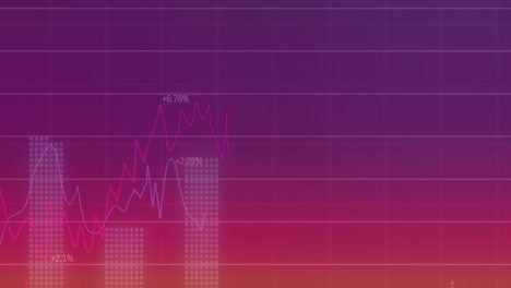 Animation-Der-Statistischen-Datenverarbeitung-über-Ein-Gitternetz-Vor-Violettem-Hintergrund-Mit-Farbverlauf