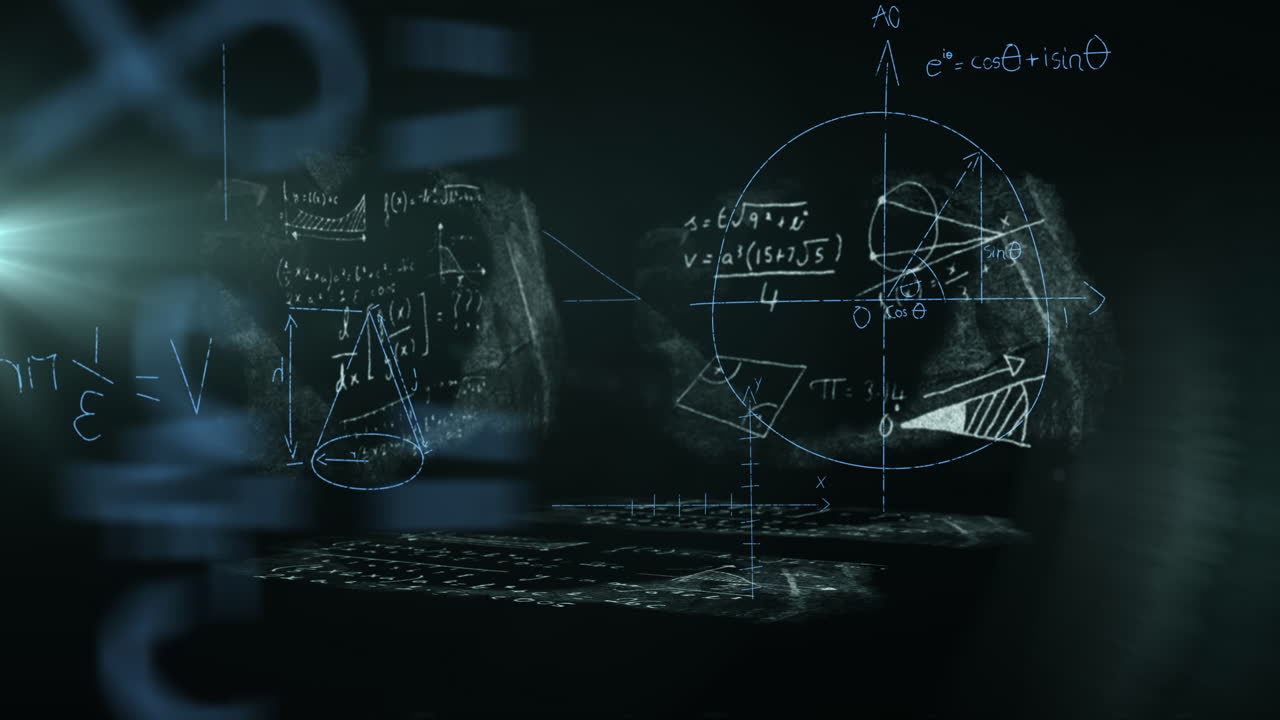 анимация научных формул на экранах с данными