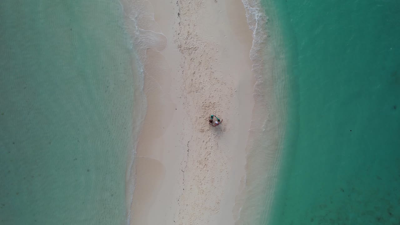 위에서 내려온 가족, 손을 잡고 안고, 열대 모래 바, 카요 데 아구아