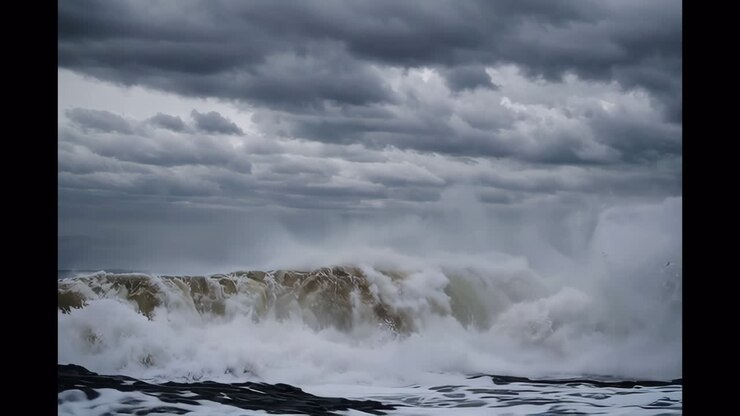 Vagues puissantes s'écrasant sur le littoral pendant une tempête