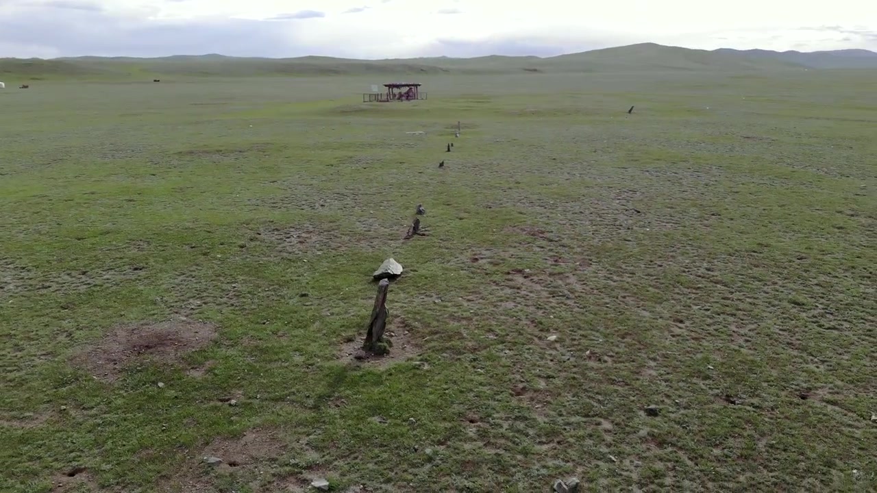 Aerial View of Ancient Stone Stelae in the Mongolian Steppe