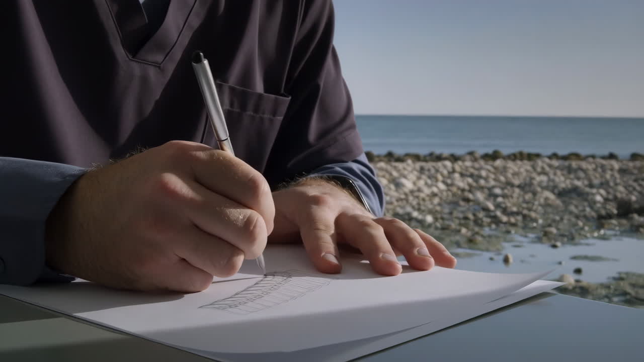 Person Drawing by the Sea