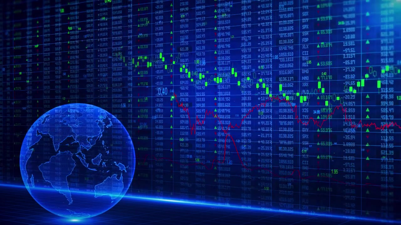 Concetto di trading finanziario, mercato azionario e borsa, grafico a candele, investimento finanziario.