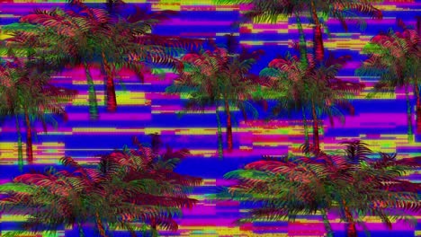 Animation-of-screen-with-palm-trees-and-stripes-in-seamless-loop