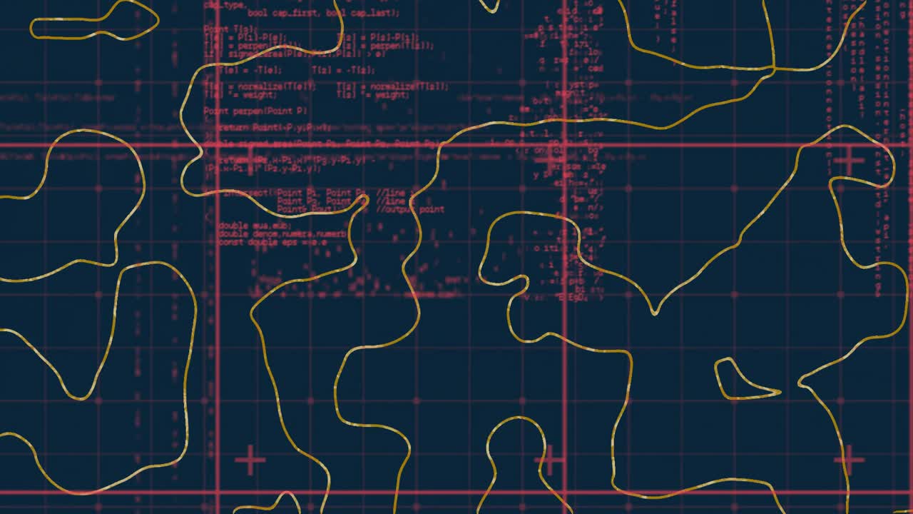 On startup grid showing red code growing yellow contours shifting pink crosshairs showing live data