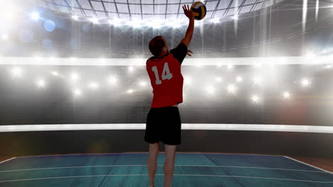 animation of male volleyball player over sports stadium