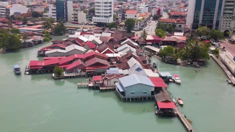 Aerial-Flying-Over-Of-Penang-Jetty