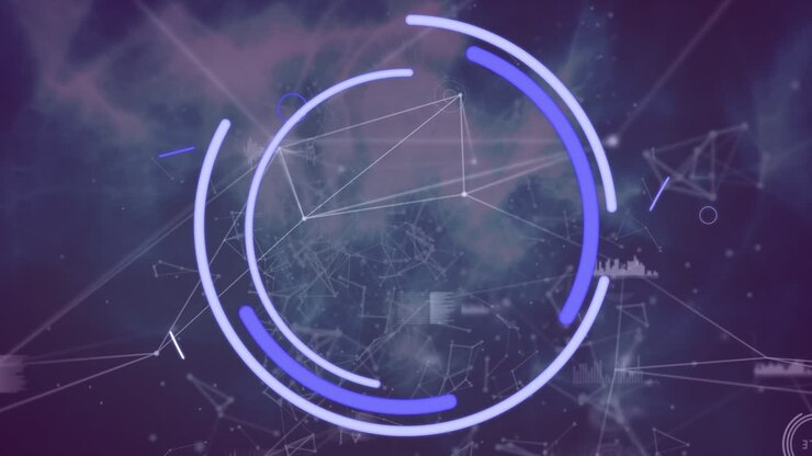 Animazione di icone su rete di connessioni su sfondo nero