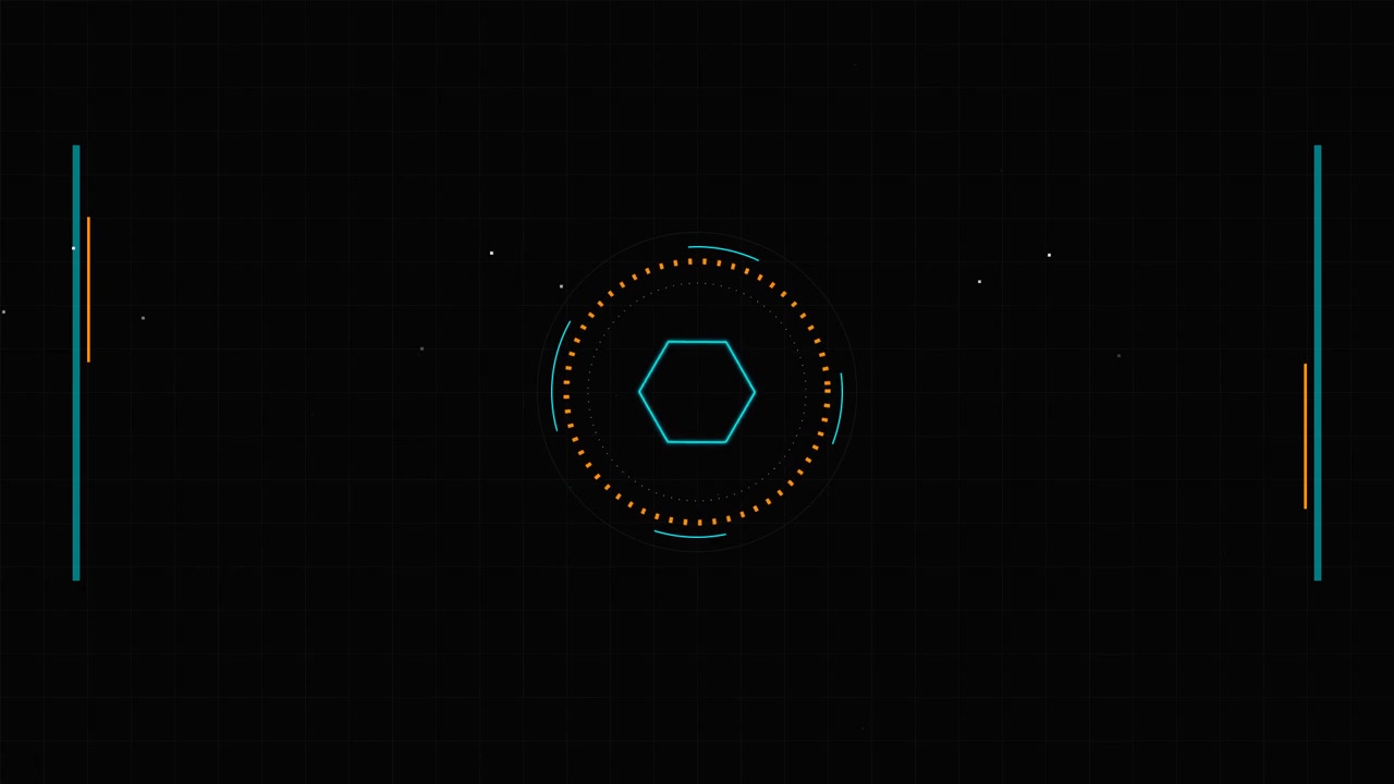 Futuristic Digital Interface with Rotating Hexagon and Scanning Lines