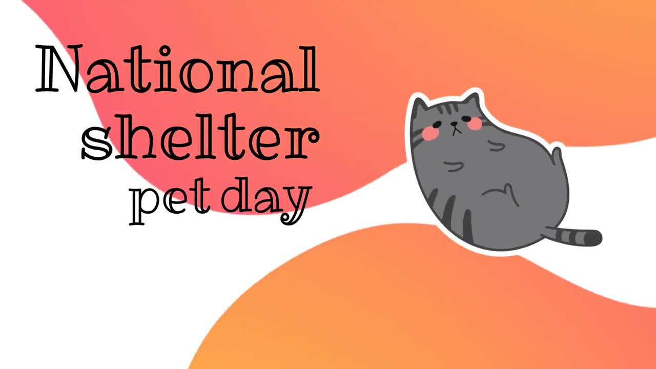 고양이 아이콘 위에 있는 국립 피난처 애완동물의 날 텍스트의 애니메이션