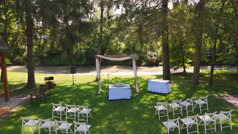 civil wedding ceremony in a beautiful garden. aerial view