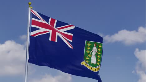 Bandera-De-Las-Islas-Vírgenes-Británicas-Moviéndose-En-El-Viento-Con-Un-Cielo-Azul-Claro-En-El-Fondo,-Nubes-Moviéndose-Lentamente,-Asta-De-Bandera,-Cámara-Lenta