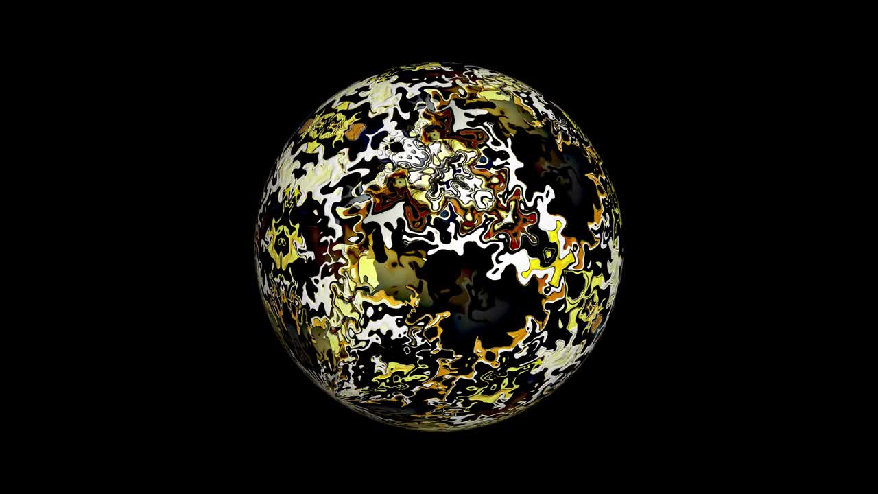 animación de bucle 3d de esfera dorada abstracta. gradiente de fantasía de oro negro textura de la superficie del globo alienígena transformación y movimiento del canal alfa aislado utilizando prores de tiempo rápido 4444. elemento de efecto de ciencia ficción.