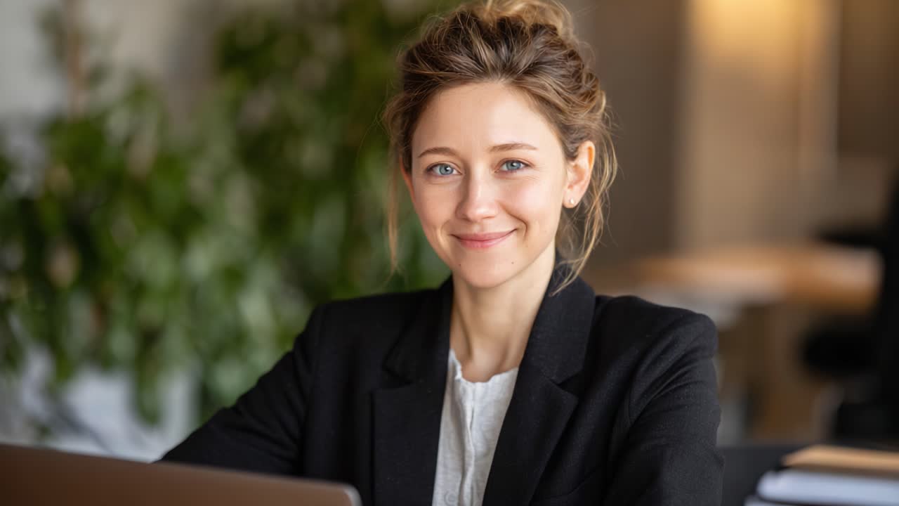 Una donna d'affari sicura di sé impegnata in una conversazione: momenti accattivanti di professionalità e fascino in un ambiente d'ufficio con un tocco di calore