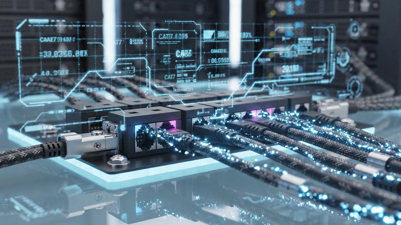 Advanced Data Connectivity with High-Speed Cable Management Systems in a Modern Server Room Utilizing Innovative Technology for Optimal Performance.