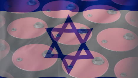 animation of oil barrels over flag of israel