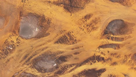 top-down aerial view of the yellow-toned þjórsá river in iceland, carving through volcanic terrain and creating surreal patterns across the landscape.