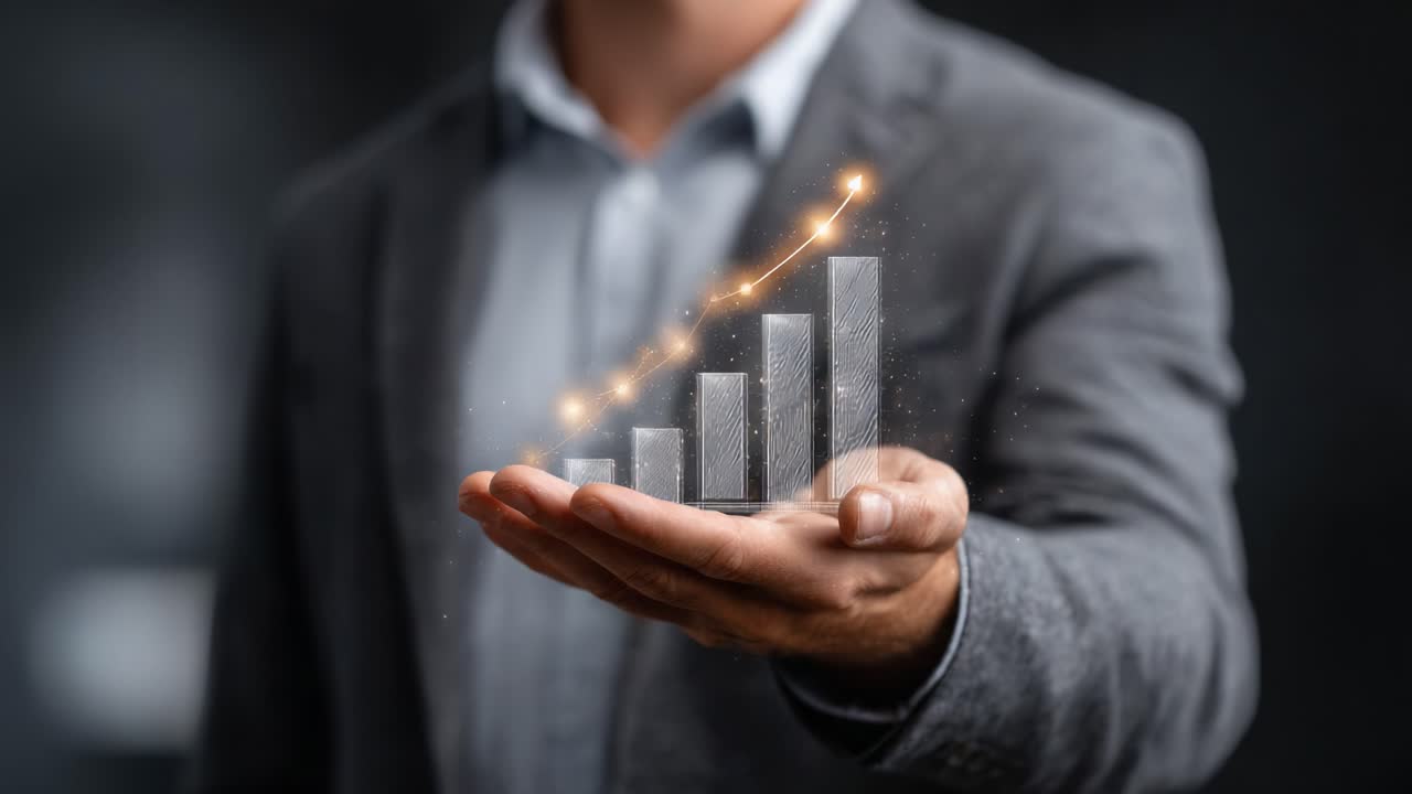 A professional individual presents a rising graph in their hand, symbolizing growth, success, and progress in business or personal development through visual representation