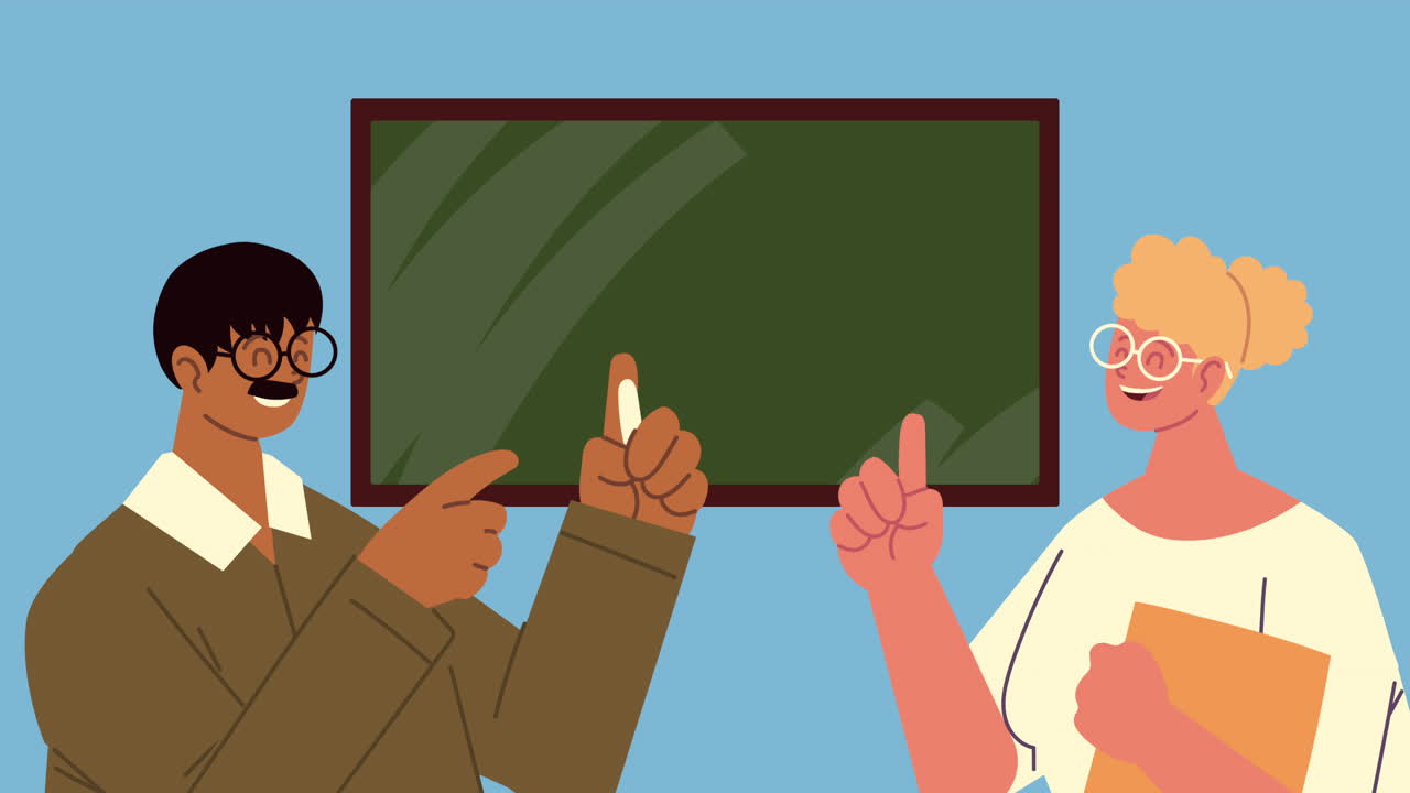 칠판 문자를 가진 교사 부부