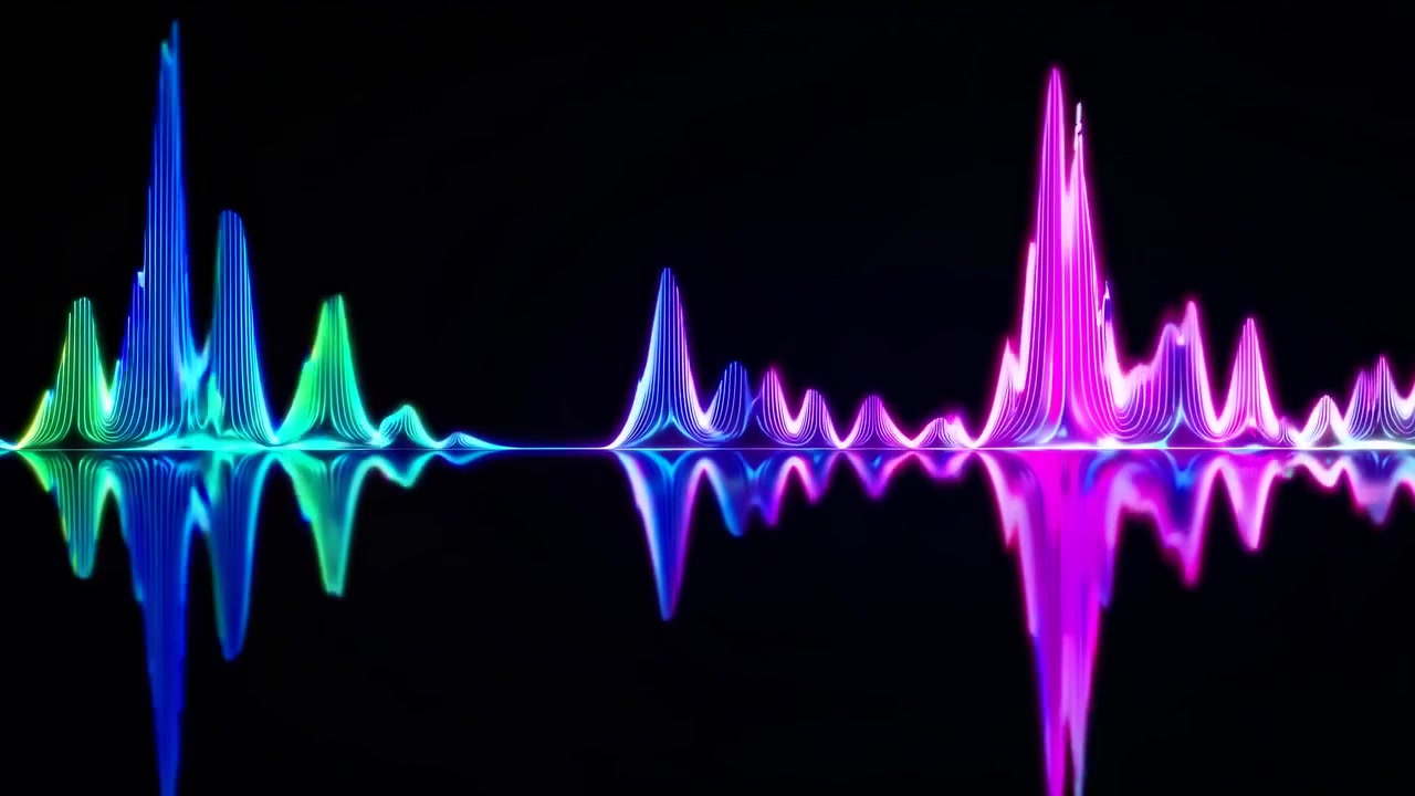 Vibrant Digital Audio Waveform with Reflection on Black Background