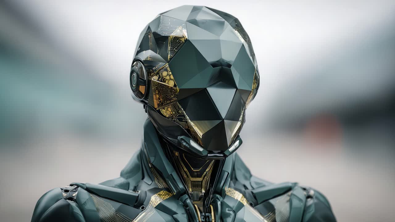 A Futuristic Robotic Figure Evolving: From a Statuesque Form to a More Dynamic Appearance, Showcasing Advanced Technology and Innovations in Robotics Design