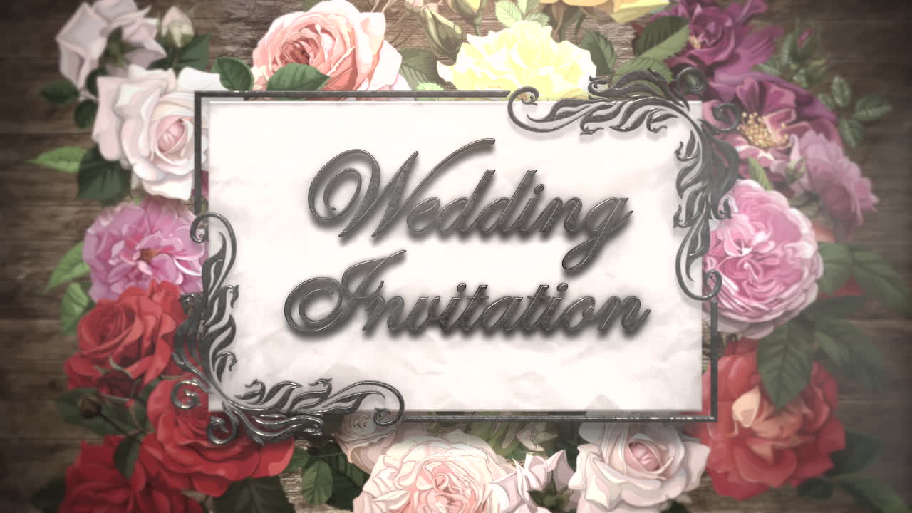 화려한 장미와 꽃이 있는 복고풍 프레임의 청첩장