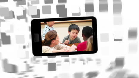 Videos-of-a-primary-classroom-on-a-smartphone-screen-