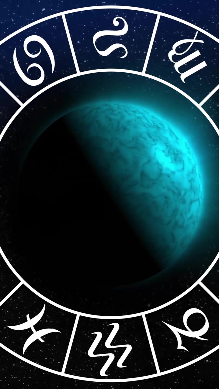 Animación de círculo con símbolos del zodiaco sobre globos terráqueos sobre fondo negro