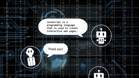 animación de todo el texto, los iconos y el procesamiento de datos en la placa de circuitos