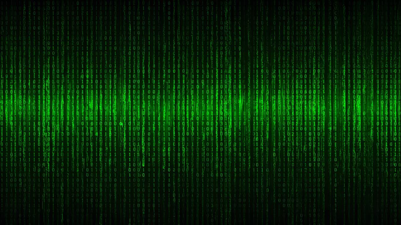 Pulsing centered green horizontal band varying light as signal display with vertical lines speckles