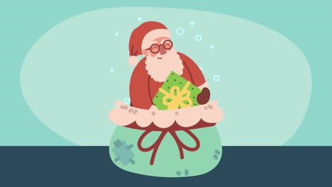 christmas animation with santa and gifts bag