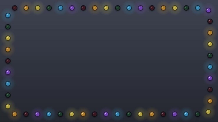 Colorful neon light bulbs flash in a marquee sequence around a dark rectangular frame.