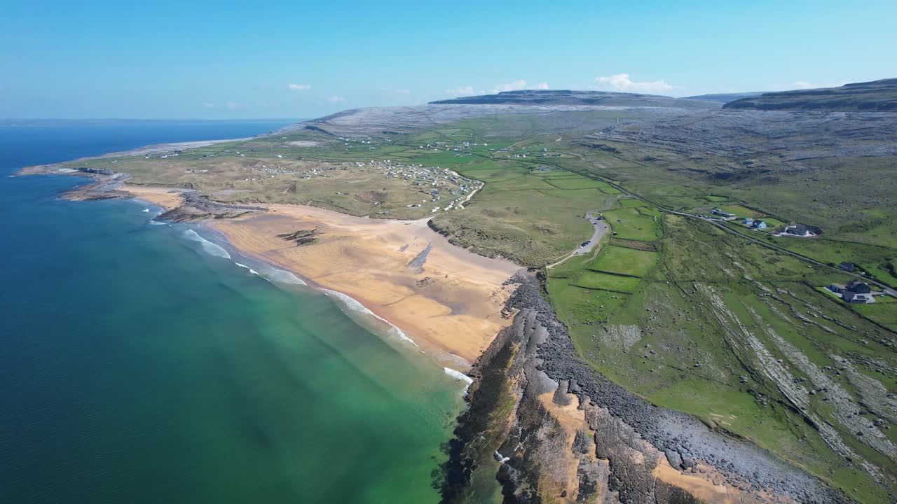 Aerial wild landscape of Fanore Beach The Burren Wild Atlantic Way Ireland epic