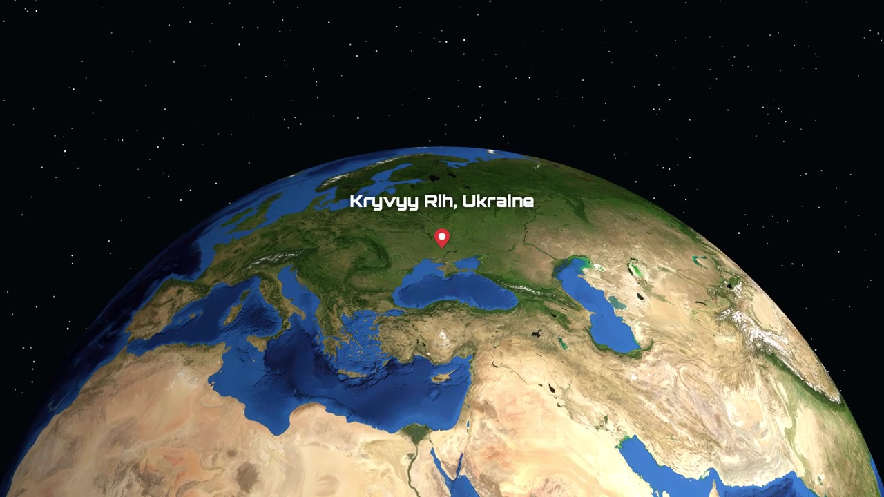 Un'animazione digitale zooma dallo spazio verso una località specifica in Ucraina.