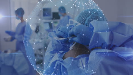 in hospital, healthcare professionals wearing protective gear with animation overlay