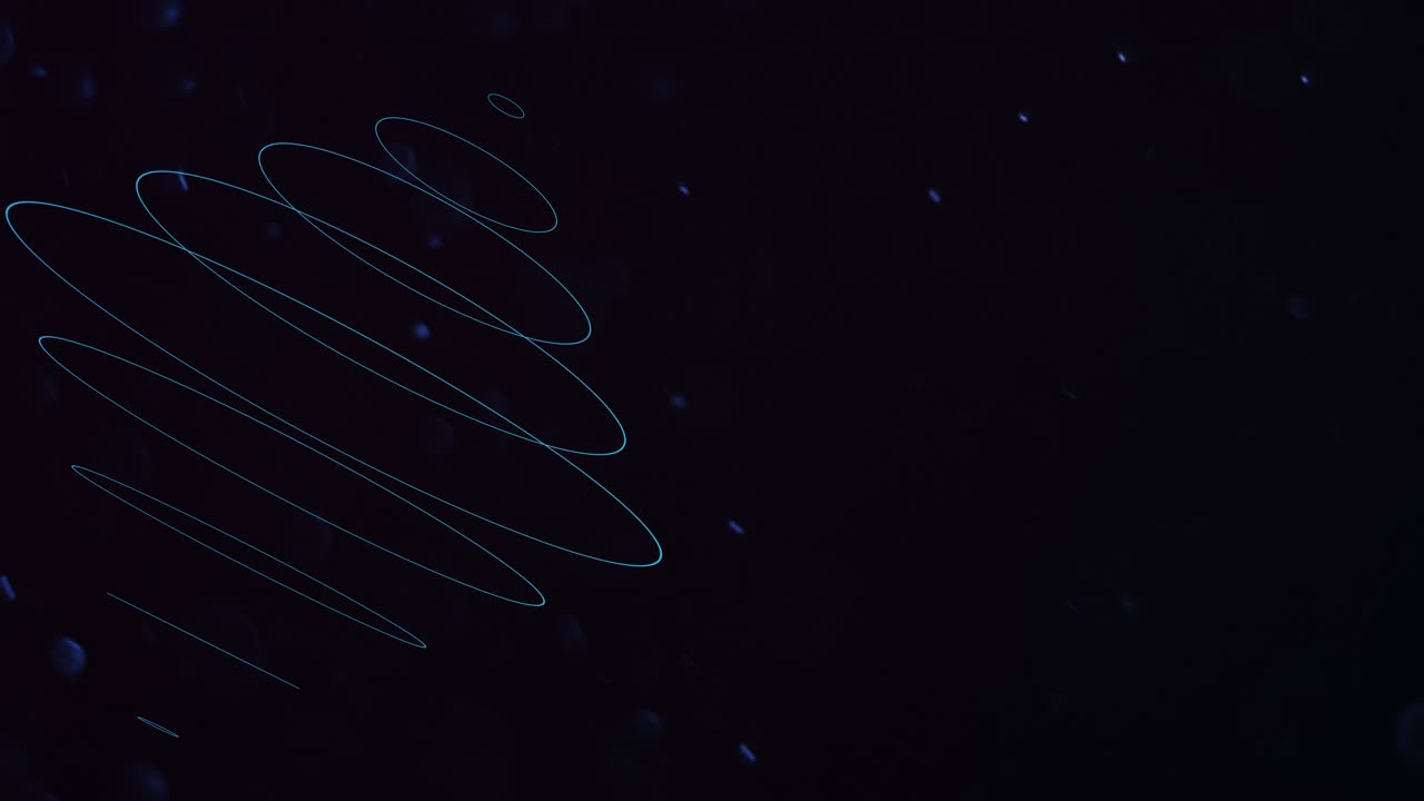 Abstract geometric circles in dark space with fly glitters