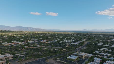 fpv drone shot of tucson arizona, neighborhood of catalina foothills on sunny day