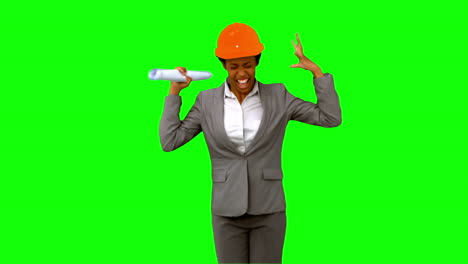 Happy-architect-raising-arms-on-green-screen