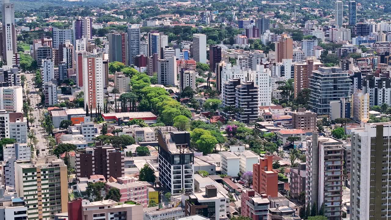 Curitiba Skyline At Curitiba In Parana Brazil. Highrise Buildings. Downtown District. Cityscape Landscape. Curitiba Skyline At Curitiba In Parana Brazil. City Traffic Scene. Parana Brazil.