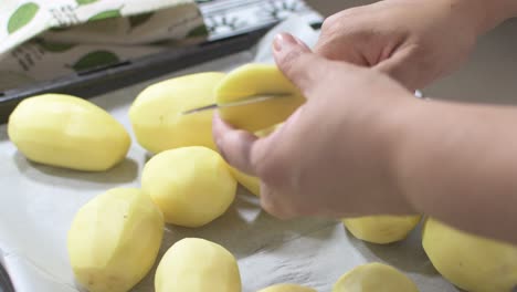 peeling and cutting potatoes