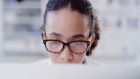 Analysis,-healthcare-and-female-scientist-reading