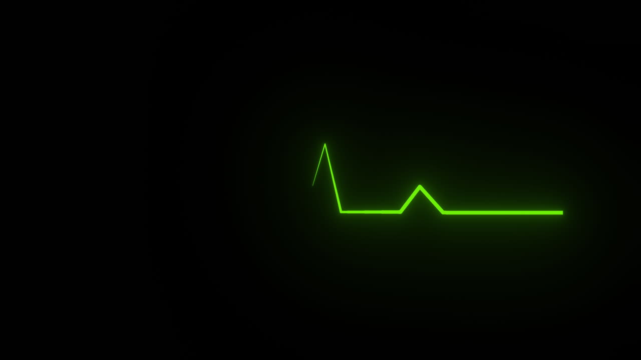 Green Glowing Animated Heart Pulse Line Indicating Functioning Cardiac Rhythm. Electrocardiogram ECG Illustrating Heartbeat from Alive Individual. Motion Graphic with Black Background. ProRes