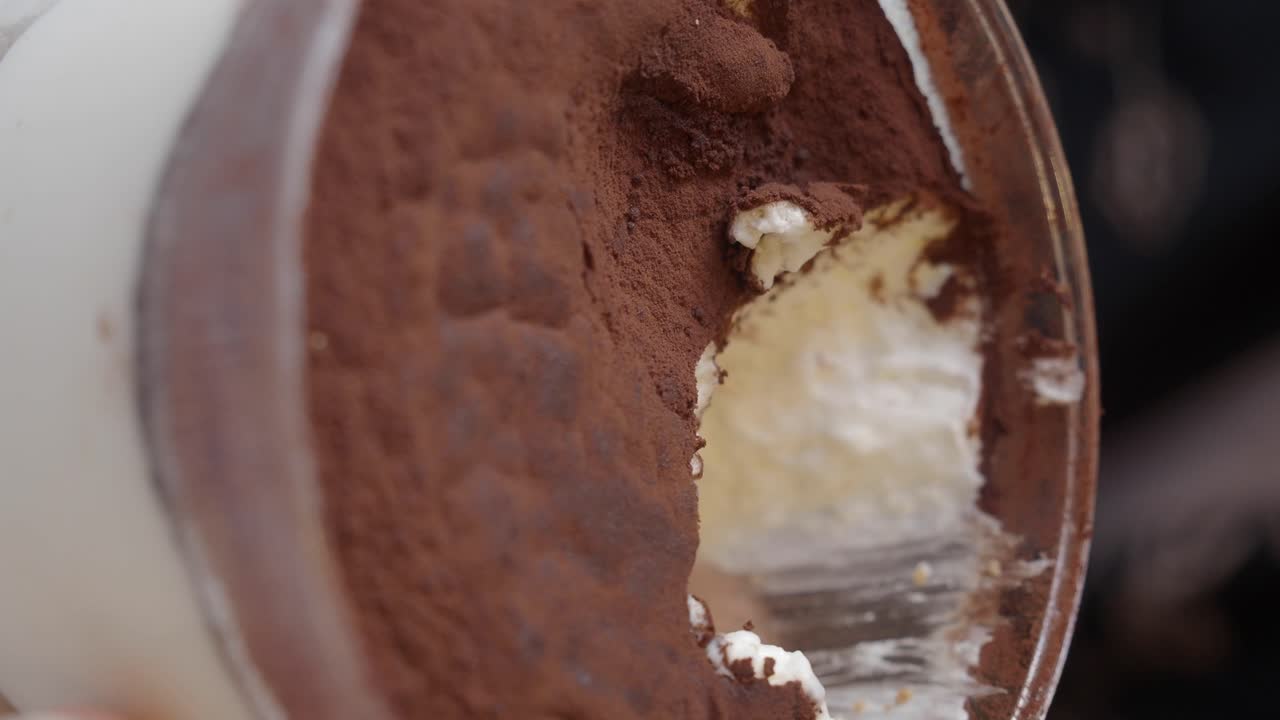 Close-up of a delicious dessert being scooped