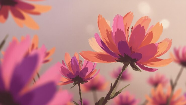 Un despliegue vibrante de flores coloridas sobre un fondo suave, capturando la belleza de la naturaleza y la elegancia de los patrones florales en un entorno sereno.