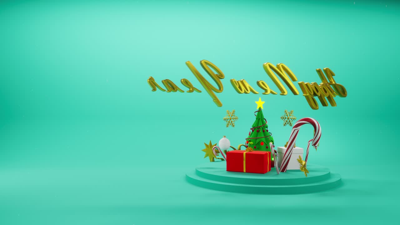 크리스마스 트리와 선물과 함께 행복한 새해 3d 미니멀리스트 장면