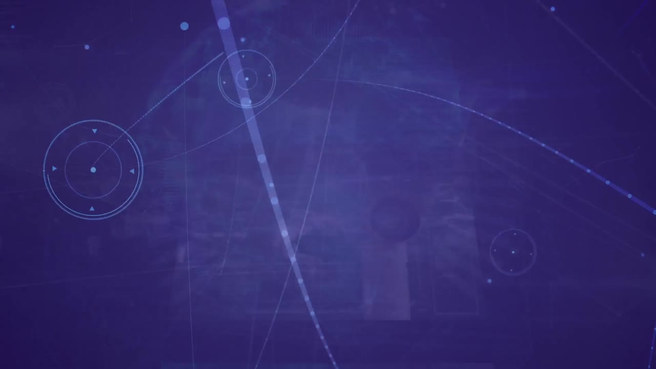 animación de la red de conexiones y procesamiento de datos sobre fondo azul