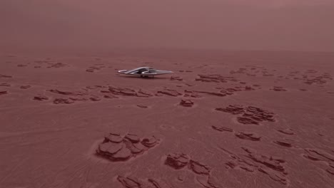 alien spacecraft lands on martian dust storm landscape