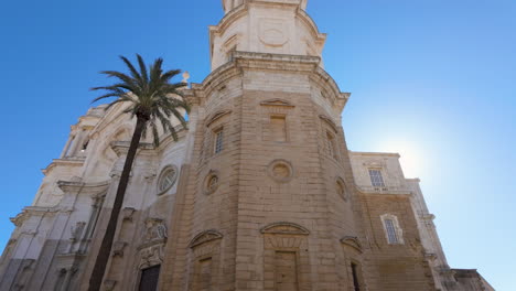 imposing cathedral facade against blue sky in cadiz